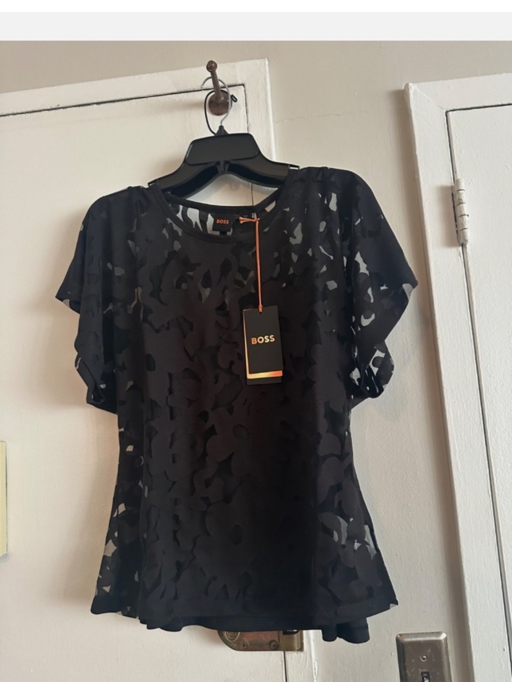 NWT BOSS EBASI FLORAL TOP - BLACK - sz L - Picture 4 of 5